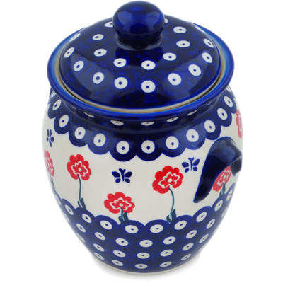 Polish Pottery Jar with Lid and Handles 7&quot; Blue Eye Spring