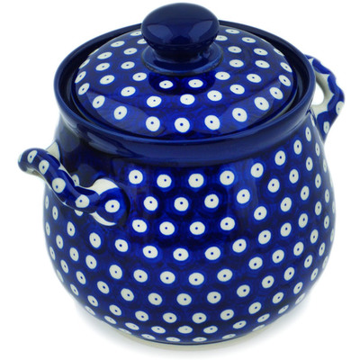 Polish Pottery Jar with Lid and Handles 7&quot; Blue Eyes