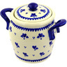 Polish Pottery Jar with Lid and Handles 7&quot; Blue Heart Trio