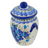 Polish Pottery Jar with Lid and Handles 7&quot; Blue Pansy