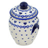 Polish Pottery Jar with Lid and Handles 7" Blue Valentine Hearts