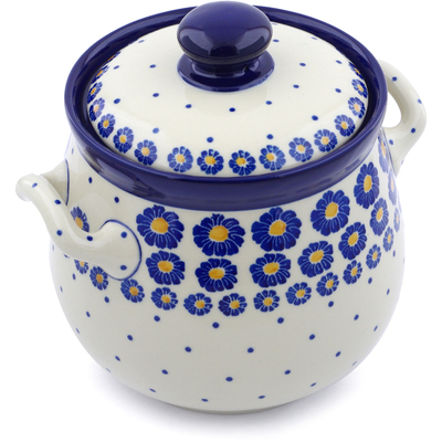 Polish Pottery Jar with Lid and Handles 7&quot; Blue Zinnia
