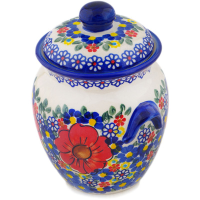 Polish Pottery Jar with Lid and Handles 7&quot; Bold Sights UNIKAT