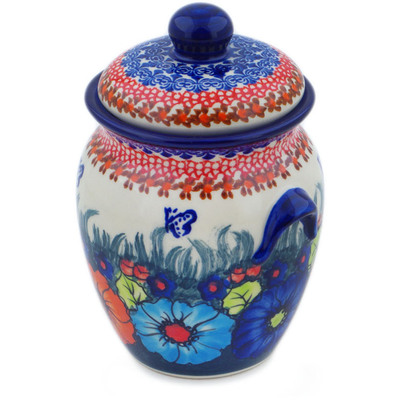 Polish Pottery Jar with Lid and Handles 7&quot; Butterfly Splendor UNIKAT