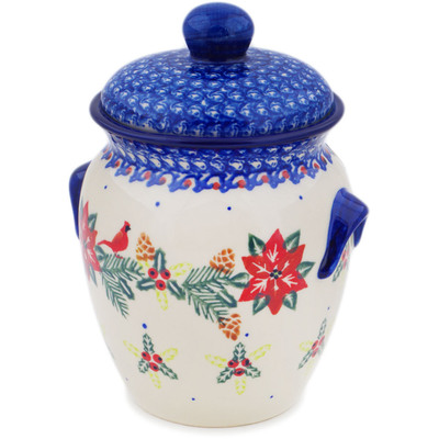 Polish Pottery Jar with Lid and Handles 7&quot; Cardinal&#039;s Home UNIKAT