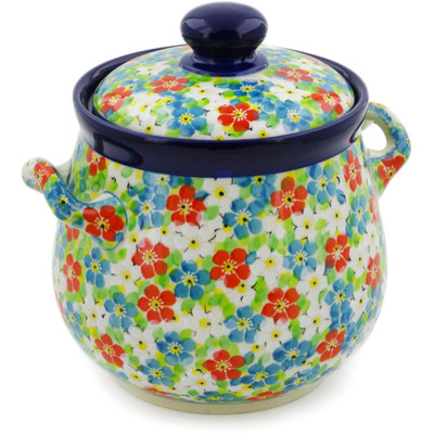 Polish Pottery Jar with Lid and Handles 7&quot; Colorful Dizziness UNIKAT