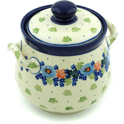 Polish Pottery Jar with Lid and Handles 7&quot; Countryside Floral Bloom