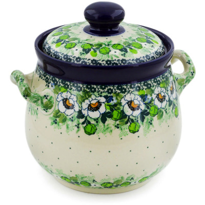 Polish Pottery Jar with Lid and Handles 7&quot; Daisies Wreath UNIKAT