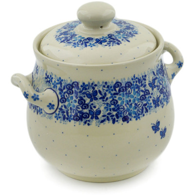 Polish Pottery Jar with Lid and Handles 7&quot; Delicate Blue UNIKAT