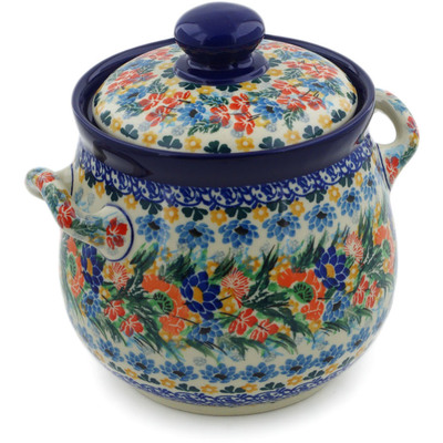 Polish Pottery Jar with Lid and Handles 7&quot; Dream Bouquet UNIKAT