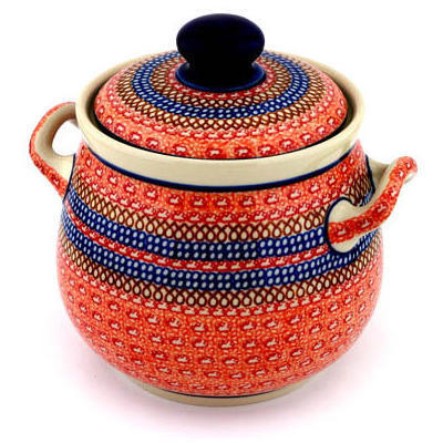Polish Pottery Jar with Lid and Handles 7&quot; Fandango