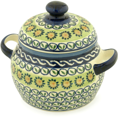 Polish Pottery Jar with Lid and Handles 7&quot;