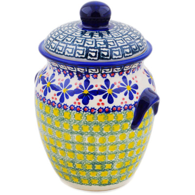 Polish Pottery Jar with Lid and Handles 7&quot; Irish Spring