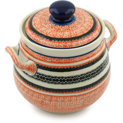 Polish Pottery Jar with Lid and Handles 7&quot; La Naranja