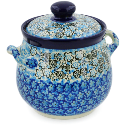 Polish Pottery Jar with Lid and Handles 7&quot; Out Of Blue UNIKAT