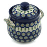 Polish Pottery Jar with Lid and Handles 7&quot; Peacock Leaves