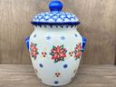 Polish Pottery Jar with Lid and Handles 7&quot; Poinsettia Charm