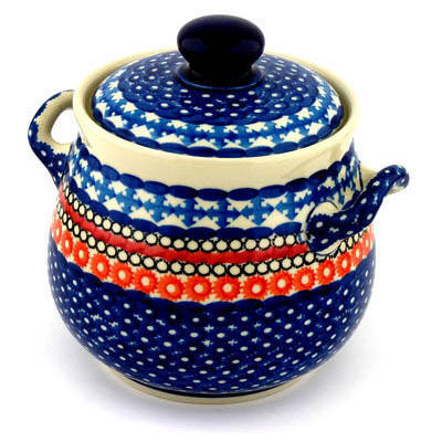 Polish Pottery Jar with Lid and Handles 7&quot; Primrose