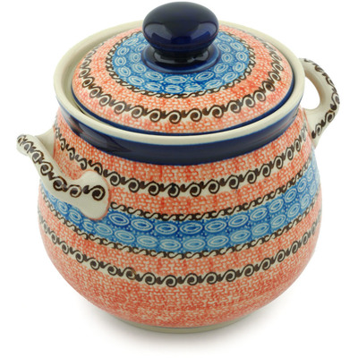 Polish Pottery Jar with Lid and Handles 7&quot; Southwest Sunrise
