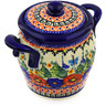 Polish Pottery Jar with Lid and Handles 7&quot; Spring Splendor UNIKAT