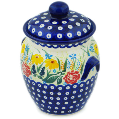 Polish Pottery Jar with Lid and Handles 7&quot; Summer&#039;s Garden UNIKAT