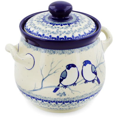 Polish Pottery Jar with Lid and Handles 7&quot; Waiting Birds UNIKAT