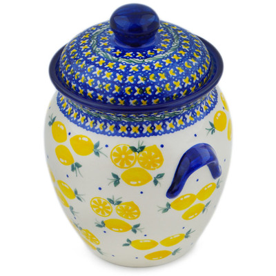 Polish Pottery Jar with Lid and Handles 7&quot; When Life Gives You Lemons
