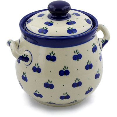 Polish Pottery Jar with Lid and Handles 7&quot; Wild Blueberry