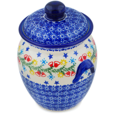Polish Pottery Jar with Lid and Handles 7&quot; Wreath Of Bells
