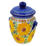 Polish Pottery Jar with Lid and Handles 7&quot; Yellow Petal Bliss UNIKAT