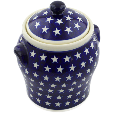 Polish Pottery Jar with Lid and Handles 8&quot; America The Beautiful