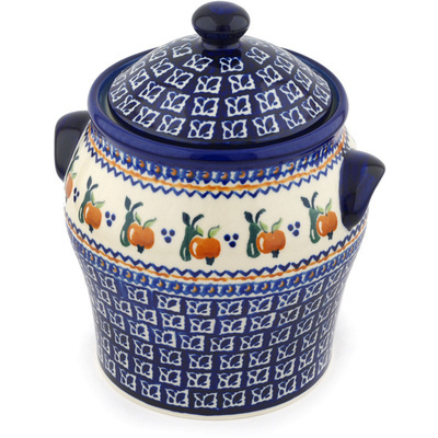Polish Pottery Jar with Lid and Handles 8&quot; Apple Pears