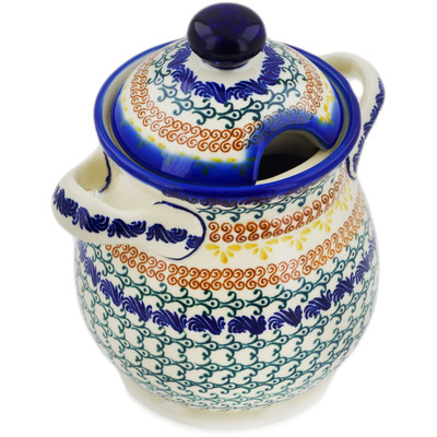 Polish Pottery Jar with Lid and Handles 8&quot; Autumn Swirls