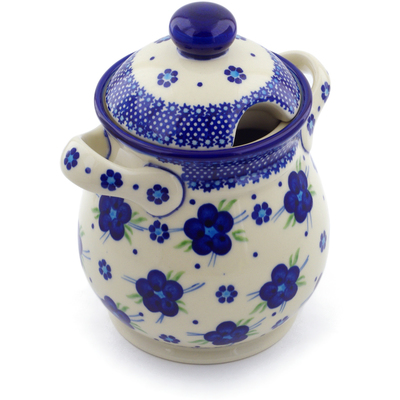Polish Pottery Jar with Lid and Handles 8&quot; Bleu-belle Fleur