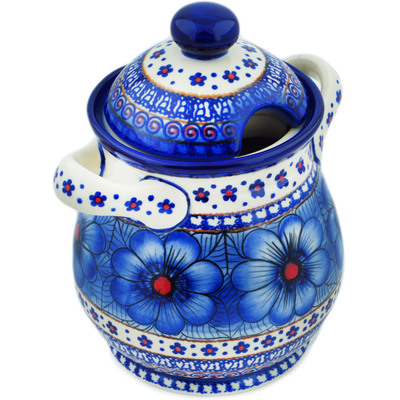 Polish Pottery Jar with Lid and Handles 8&quot; Blue Heaven