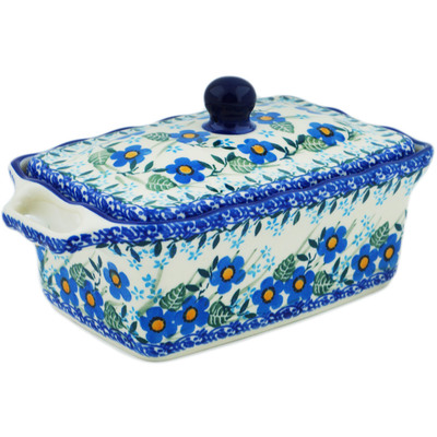 Polish Pottery Jar with Lid and Handles 8&quot; Blue Joy