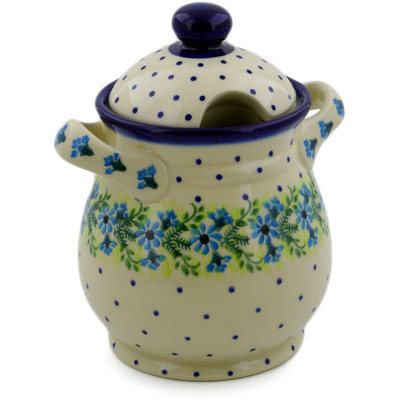 Polish Pottery Jar with Lid and Handles 8&quot; Blue Wreath