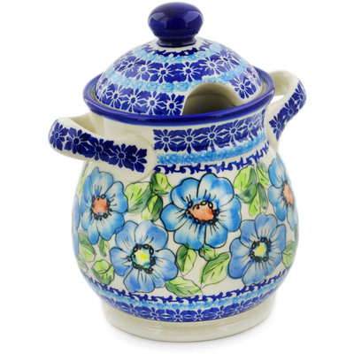Polish Pottery Jar with Lid and Handles 8&quot; Bold Blue Poppies UNIKAT