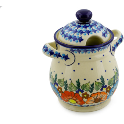 Polish Pottery Jar with Lid and Handles 8&quot; Bold Poppies