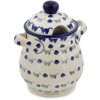 Polish Pottery Jar with Lid and Handles 8&quot; Boo Boo Kitty Paws