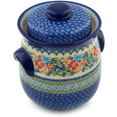 Polish Pottery Jar with Lid and Handles 8&quot; Butterfly Sea UNIKAT