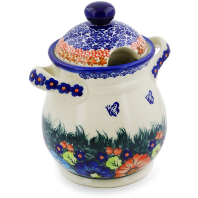 Polish Pottery Jar with Lid and Handles 8&quot; Butterfly Splendor
