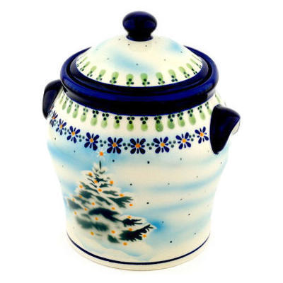 Polish Pottery Jar with Lid and Handles 8&quot; Christmas Majesty