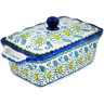 Polish Pottery Jar with Lid and Handles 8&quot; Crazy Daisy