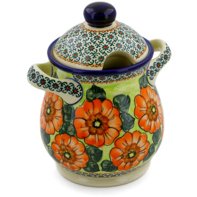 Polish Pottery Jar with Lid and Handles 8&quot; Fiery Poppies UNIKAT