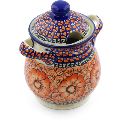 Polish Pottery Jar with Lid and Handles 8&quot; Fire Poppies UNIKAT