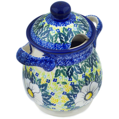 Polish Pottery Jar with Lid and Handles 8&quot; Floral Fantasy
