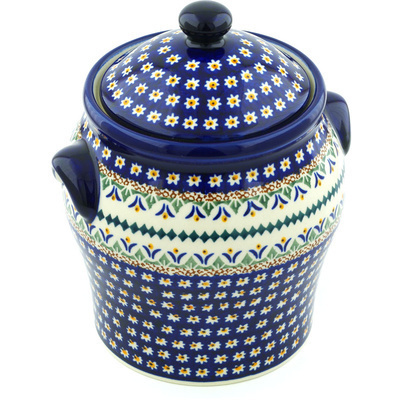 Polish Pottery Jar with Lid and Handles 8&quot; Floral Peacock UNIKAT