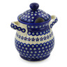 Polish Pottery Jar with Lid and Handles 8&quot; Flowering Peacock