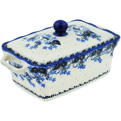 Polish Pottery Jar with Lid and Handles 8&quot; Flowers At Dusk